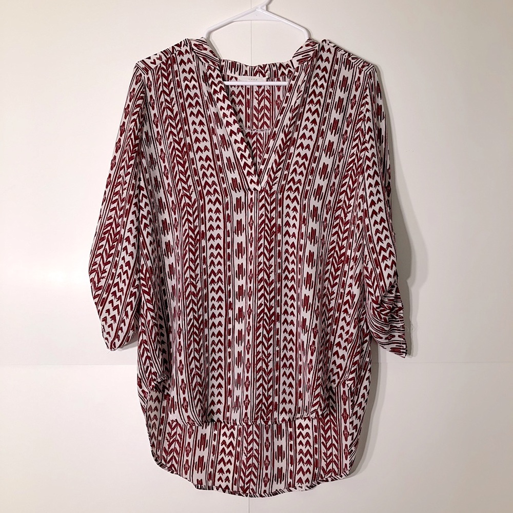 2/$15 Lush Maroon V-Neck Printed Blouse